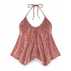 Hummingbird Cami Top Y2K Pink Crushed Velvet Halter Choker Strap Whimsigoth S
